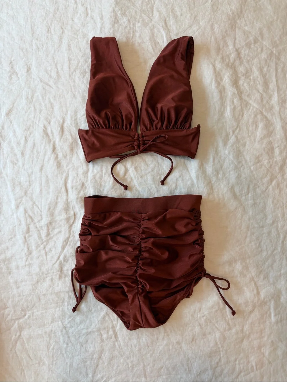 Andrea Iyamah Deep Brown Ruched Bikini Set